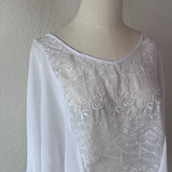 Energe Embroidered Poncho Lightweight Floral Flowy White Fairycore Boho PXL - Picture 9 of 9